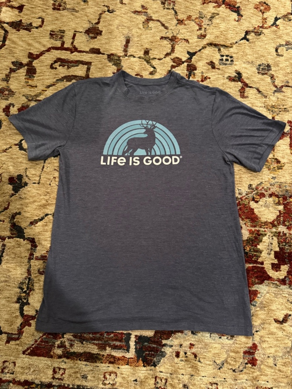 Life Is Good Men’s Buck Logo Graphic T Shirt, Color Blue, Size Small